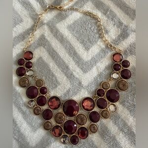 Gold Statement Necklace with Burgundy and Amber Stones